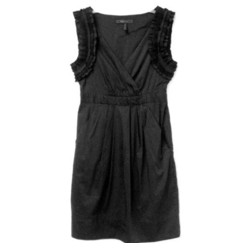 BCBGMaxazria Dress Womens Small  Black Ruffles Goth Sleeveless Faux Wrap Wedding